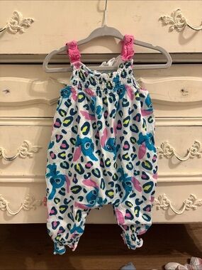 Disney White Romper with Blue & Pink Animal Print
